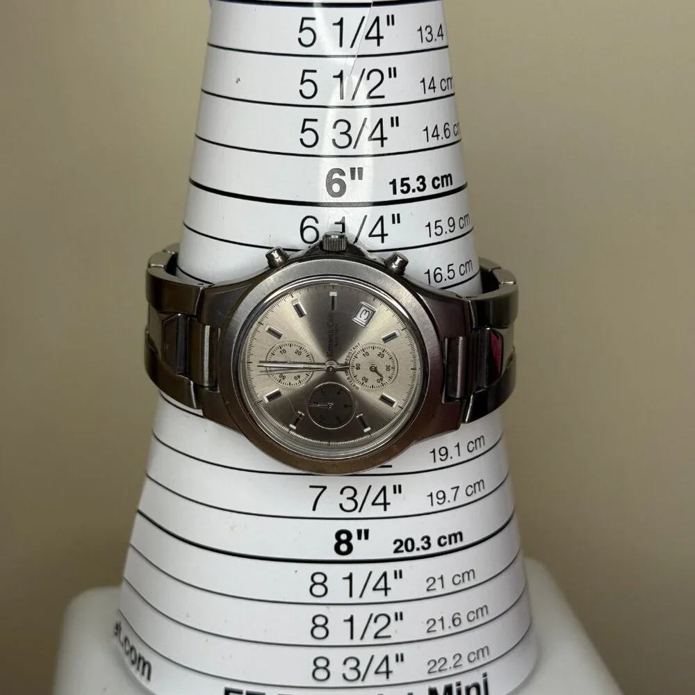 Kenneth Cole Mens Stainless Steel Chronograph Watch Silver Needs Battery